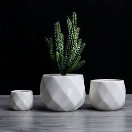 Planters Pots Creative Ceramic Diamond Geometric Flowerpot Simple Succulent Plant Container Green Planters Small Bonsai Pots Home Decoration 230508