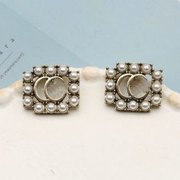 Luxury Brand Earings Designer Letters Stud Retro Earrings Designer For Woman Crystal Rhinestone Pearl Earring Wedding Party Jewerlry