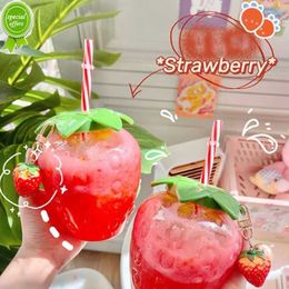 500ml Strawberry Straw Water Bottle Cute Summer Portable Plastic Cup Cartoon Kawaii Girl Student Kids Drinking Cup Juice Bottle