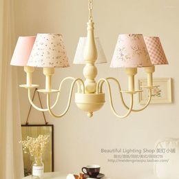 Pendant Lamps Princess European Style Bed Room Living Chandelier Fabric Lampshade E27 Base 85-260V 5 Arms Lighting