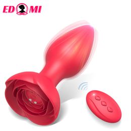Anal Toys Anal Sex Toy Rose Vibrator for Women Remote Control Butt Plug with 10 Modes Vibrating Prostate Massager Silicone Stimulator 230508