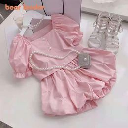 Sets Suits Bear Leader Children Casual 2023 Fashion Brand Summer Style Beautiful lantern Sleeve Shorts For Kids Pink Sets 230508