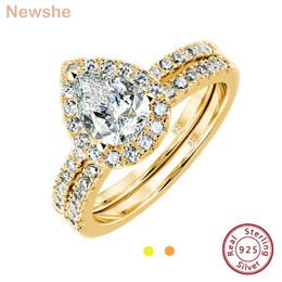 Solitaire Ring she 2 Pieces Yellow Rose Gold Wedding Set Solid 925 Sterling Silver 3Ct Halo AAAAA CZ Pear Cut Engagement Rings For Women 230508