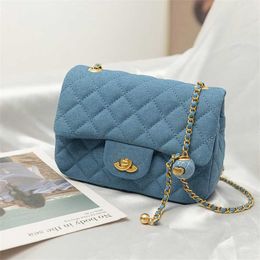 Denim small golden ball diamond lattice chain bag new lock versatile square fashion women's summer commuter Designer Handbag Online sale