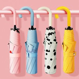 Rain Gear U-shaped handle Pocket Mini Umbrella Anti UV Paraguas Sun Umbrella Rain Windproof 3Folding Portable Umbrellas for Women Children 230508