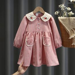 Girl Dresses Spring Toddler Kids Girls' Clothes Plaid Embroidered Dress For Children Cloth 2-6 T Baby Birthday Princess