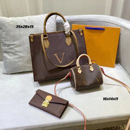 Designer Three-piece bag Totes Luxury Brand Purse Single Zipper Wallets Women HandBags Tote Real Leather Bags Lady Plaid Purses Duffle Luggage by 1978 037