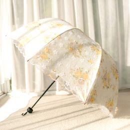 Umbrellas Folding Reinforced Umbrella Uv Protection Girls Lace Simple Umbrella Chinese Modern Ombrello Household Merchandises GPF22XP 230508