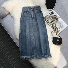 Skirts Tassel Jeans Skirt For Women 2023 High Waisted Vintage Split Midi Korean Fashion Casual A Line Y2k
