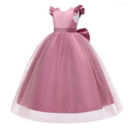 Girl Dresses Vintage Flower Princess Dress For Weddings Summer Kids Costume Formal Bow Long Ball Gown Evening Party Children Clothes