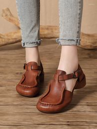 Dress Shoes Birkuir Genuine Leather Thick Heel Sandals For Women Closed Toe Buckle High Summer Spring 4cm Luxury Ladies