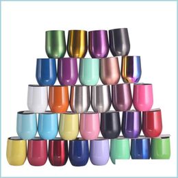 Tumblers 12Oz Wine Tumbler Double Wall Egg Shape Cups Stainless Steel With Lid Insated Glasses Favours 088 Drop Delivery Home Dhrcy