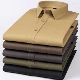Men's Casual Shirts 2023 Spring Men's Khaki Khmer Long Sleeve Shirt Middle-aged And Elderly Loose No- Solid Colour Cotton Men
