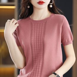 Women's T-Shirt Women's T-Shirt Summer 100% Cotton Pullover Short Sleeve Casual Solid Colour Knit Crew Neck Ladies Tops Tees Blouse 230508