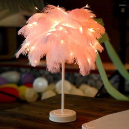 Table Lamps LED Feather Lamp With Remote Control Creative Bedside Night Light Girl Heart Tree Lampshade Bedroom Decor