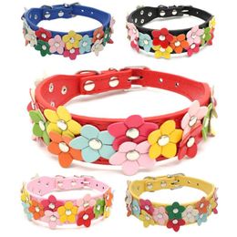 Cat Collars & Leads Flower Collar Cute Leather Studded Necklaces Pet For Small Medium 8 Colors Chihuahua