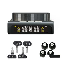 Other Auto Parts Smart Tpms Car Tyre Pressure Monitoring System Solar Power Digital Lcd Display Security Alarm Systems Drop Delivery Dheth