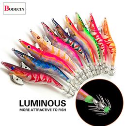 Baits Lures Cuttlefish Jig Wobblers Wooden Shrimp Fishing Trout Set Jigging Wood Squid Hard Artificial Bait Luminous Sea Bass 10PCS 230508