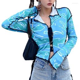 Women's T Shirts Fashion T-shirts Sexy Woemn Camouflage Print Open Stitch Front Hollow Out Crop Tops Pin Buckle Exposed Navel T-shirt 2