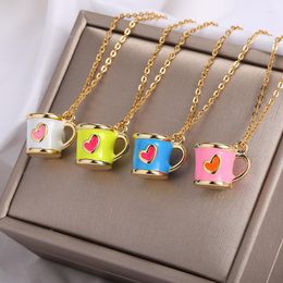Pendant Necklaces Cute Small Pink Cup Necklace Fashion White Collar Women Official Jewelry Stainless Steel Chain