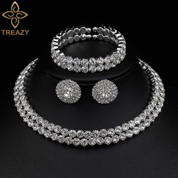 Pendant Necklaces TREAZY Luxury Crystal Bridal Jewellery Sets African Choker Necklace Earrings Bracelet Set for Women Wedding Accessories 230506