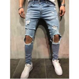 Men's Jeans Men's Jeans Vintage Skinny Knee Destroyed Ripped Jeans streetwear Slim fit Pants Homme beggar Hole Hip Hop denim trousers Men Z0508