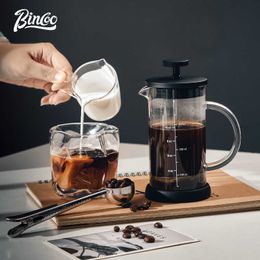 Coffee Pots Bincoo French press coffee maker 360ml/600ml glass beer pot with wooden lid barista tools coffee carafe P230508