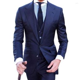 Men's Suits 3 Pieces Wide Notched Lapel Custom Navy Blue Men 2023 Business Slim Fit Groom Wear Tuxedo Blazer Man Costume Homme