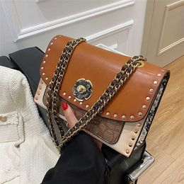 80% Off Hand bag clearance Camellia Chain Bag New Fashion Versatile Crossbody Rivet with Texture One Shoulder Underarm Small Square