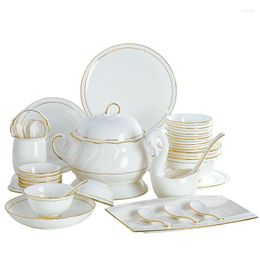 Dinnerware Sets Bowl And Dish Set European Creative Plate Combination Jingdezhen Bone China Tableware Light Luxury High-grade Gif