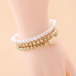 Strand Bohemian 3pcs/set Pearl Beaded Bracelet Hanmade Woved Gold Color Heart Hand String For Women Girls 2023 Trend Boho Jewelry