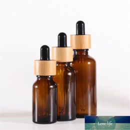 Amber Glass Dropper Bottle With Bamboo Lids Essential Oils Bottles Sample Vials For Perfume Cosmetic Liquids