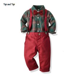 Sets Suits Top and Toddler Boys Clothing Set Autumn Winter Children Formal Shirt s Suspender Pants 2PCS Suit Kids Christmas Outfits 230508