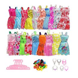 Kawaii 35 Items /Lot Kids Toys = 10 Mini Dress +10 Hangers +10 Shoes + 5 Doll Accessories For Barbie DIY Children Game Present