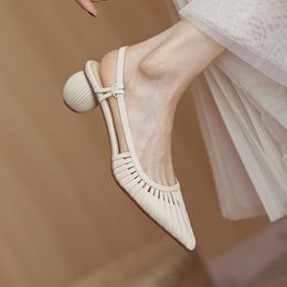 Sandals Summer Women Baotou Sandals Fashion White Pointed Toe Hollow Out Shoes Sexy Outdoor Low Heels Walking Sandalias De Mujer 230508