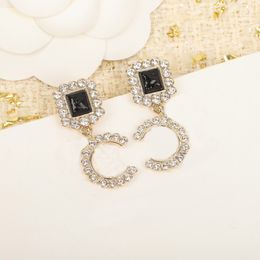 2024 Luxury quality Charm drop earring with diamond and black pink stone have box stamp simple design PS7963A