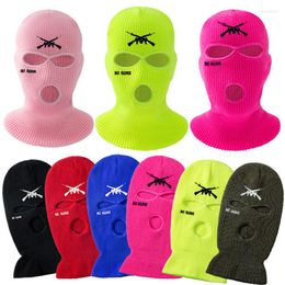 Berets Letter Embroidery Sports Ski Hat Warm 3-Hole Knitted Full Head Cover Balaclava Mask Hats Skullies Beanies Unisex Funny Party Cap