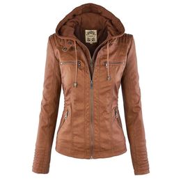 Women's Jackets Women Faux Leather Fashion Jacket Basic Coat Female Winter Motorcycle Jacket Faux Leather Suede PU Zipper Hoodies Outwear 230508