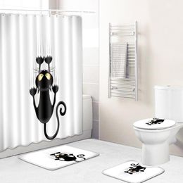 Shower Curtains Modern Curtain For Bath 4Pcs Set Floor Decoration Hangings Bathroom Anti-Slip Mats Cabin Waterproof Toilet Seat Cover Rug