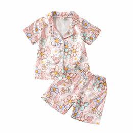 Clothing Sets Pudcoco 2Pcs Infant Kids Baby Girls Easter Pyjamas Short Sleeve Floral Print Button Shirts and Shorts Sleepwear 6M 6T 230508