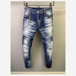 Men's Jeans Men's Trendy Casual Slim MotoBiker High Street Denim Fabric Pants Fashion Hole Spray Paint Jeans A506 Z0508