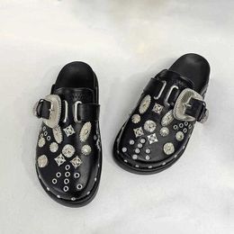 Sandals Summer Women Slippers Platform Rivets Punk Rock Leather Mules Creative Metal Fittings Casual Party Shoes Female Outdoor Slides 230423