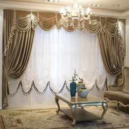 Curtain Luxury High-end European Curtains For Living Room Bedroom Solid Color Velvet Shading Cortinas Embroidered Tulle Window Curtom