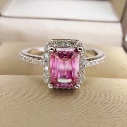 Solitaire Ring Luomansi 1 2CT 6x8MM Pink Rectangular Ring Passes Diamond Test 100% - S925 Silver Girl Jewellery Wedding Gift 230508