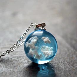 Schicke transparente Harz-Rould-Kugel-Wolken-Anhänger-Halskette für Frauen, blauer Himmel, weiße Wolke-Ketten-Halskette, Modeschmuck, Geschenke für Mädchen, Großhandel