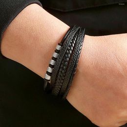Charm Bracelets Braided Leather For Men Rope Woven Multilayer Punk Mental Magnet Bangle Jewellery