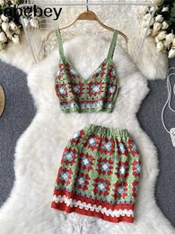 Women's Swimwear 2023 Seaside Holiday Suit Summer Wear New Retro Crochet Hollow Knitted Suspender Top + Shorts 2pcs Set Y23