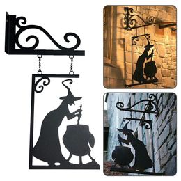 Decorative Objects Figurines Metal Vintage Witch Shape Cast Iron Garden Corner Sign Mysterious Witch Statue Witch Decorative Figures Ghosts 230508