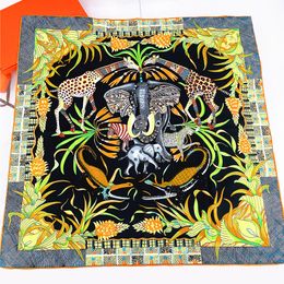 Brand silk scarf for woman size 90x90cmm plant leaves elephant pattern scarfs for summer small square scarves