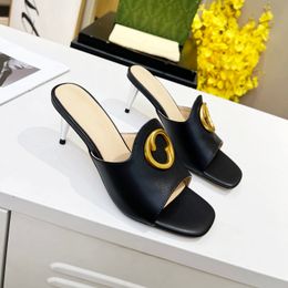 2023 Spring Summer New sandal Fashion Outwear Genuine Leather Style Fish Mouth Iron Heel High Heel Sandals and Slippers Wrapped Half Slippers